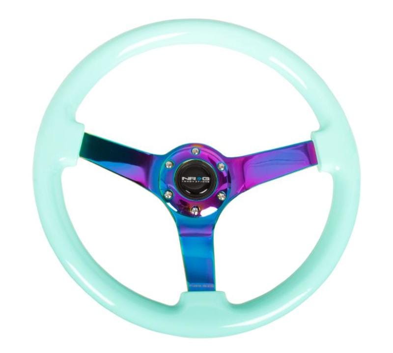 NRG — NRG Reinforc Steering Wheel (350mm / 3in. Deep) Minty Fresh Wood Grain w/Neochrome 3-Spoke Center