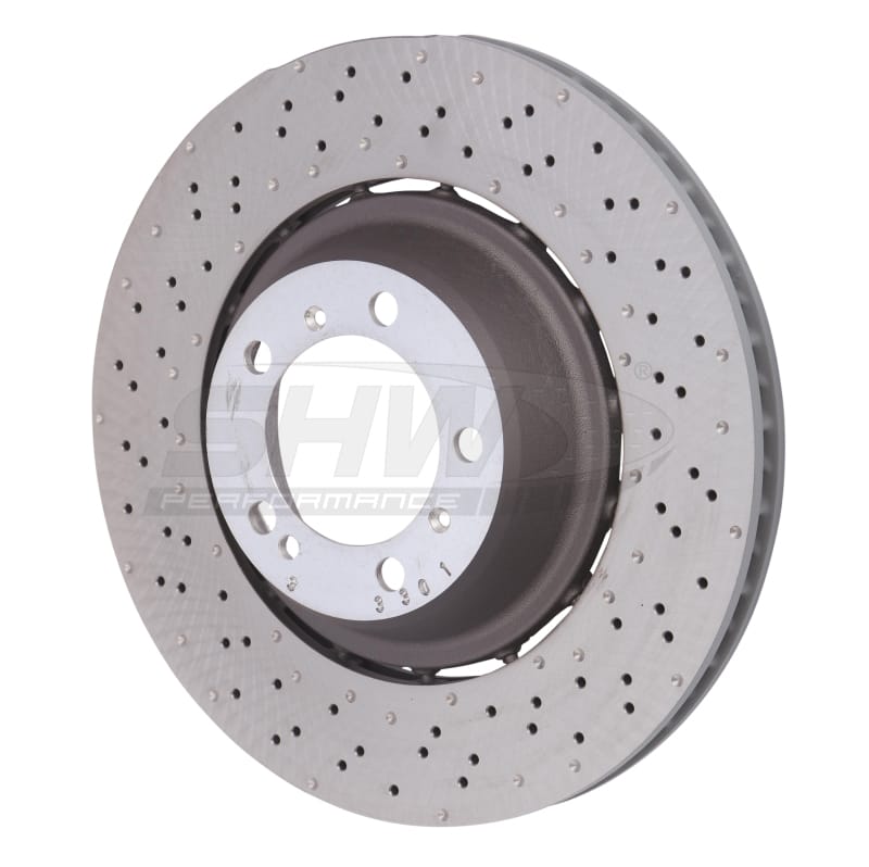 SHW Performance — SHW 14-19 Porsche 911 Turbo 3.8L w/o Ceramics Left Rear Drilled-Dimpled LW Brake Rotor (99135240703)