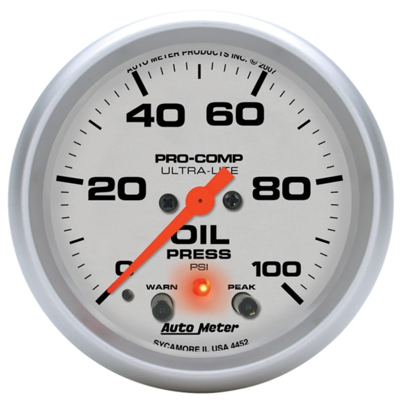 AutoMeter — GAUGE, OIL PRESS, 2 5/8", 100PSI, DIGITAL STEPPER MOTOR W/PEAK & WRN, ULTRA-LITE