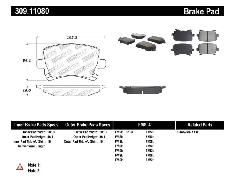 Stoptech — StopTech Sport Brake Pads with Shims and Hardware