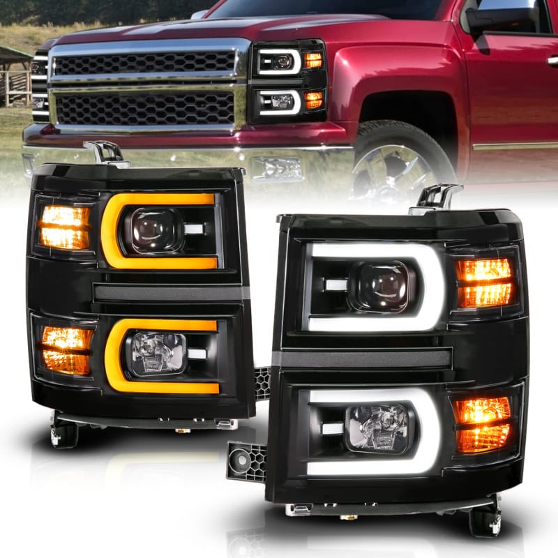 ANZO — ANZO 14-15 Chevy Silverado 1500 Black Dual Switchback+Sequential LED Tube Sq. Projector Headlights
Head Light Set
HdLtSet