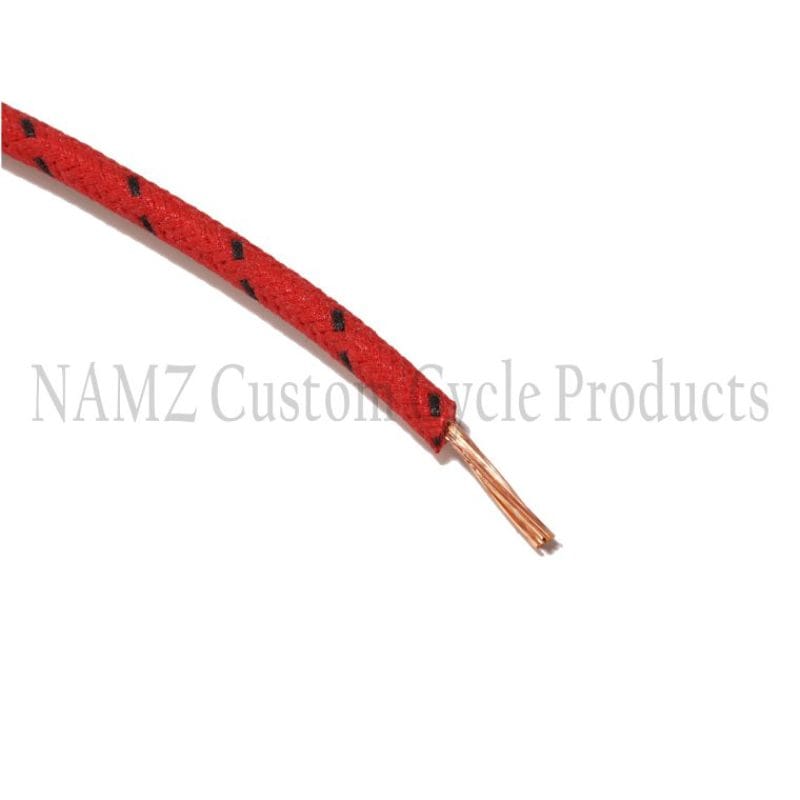 NAMZ — NAMZ OEM Color Cloth-Braided Wire 25ft. Pack 16g - Red w/Black Tracer