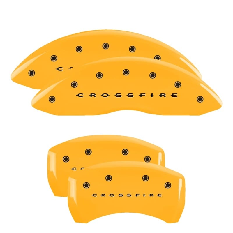 MGP — Set of 4 caliper covers, Engraved Front and Rear: Crossfire , Yellow powder coat
