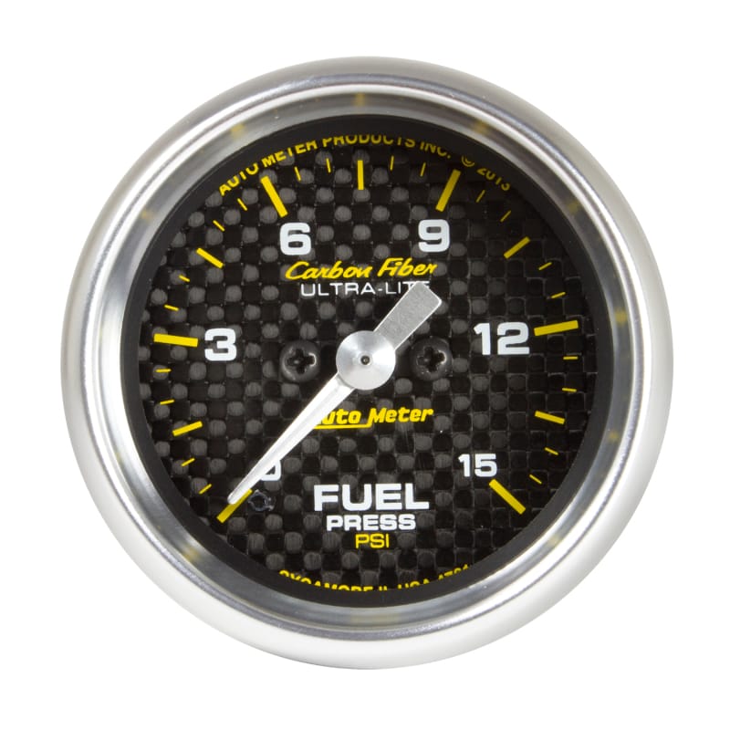 AutoMeter — GAUGE, FUEL PRESSURE, 2 1/16" , 15PSI, DIGITAL STEPPER MOTOR, CARBON FIBER