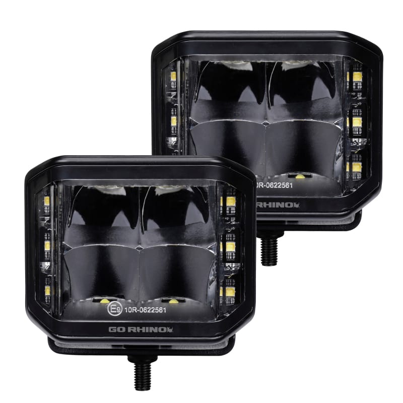 Go Rhino — Blackout Series - SIDELINE 4x3 LED Cube Spot Lights, Pair