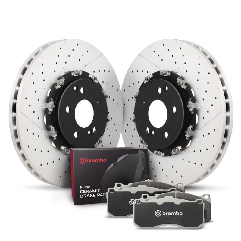 Brembo OE — Brembo ceramic brake pad and floating vented drilled and slotted brake disc kit