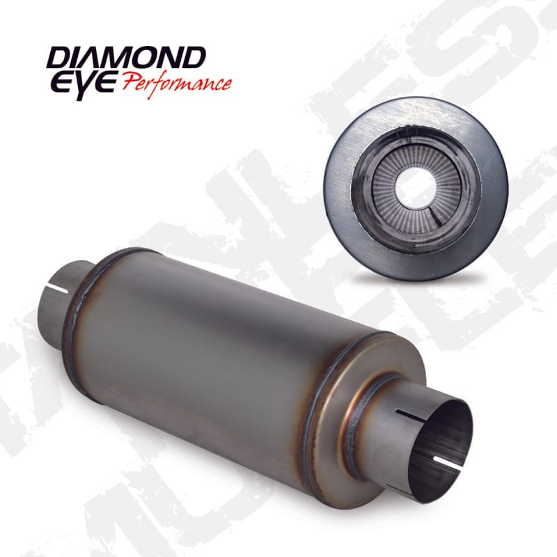Diamond Eye Performance — 4" PERFORATED PACKED MUFFLER 20" OVERAL, 14" BODY, 7" CASE 409 STAINLESS STEEL