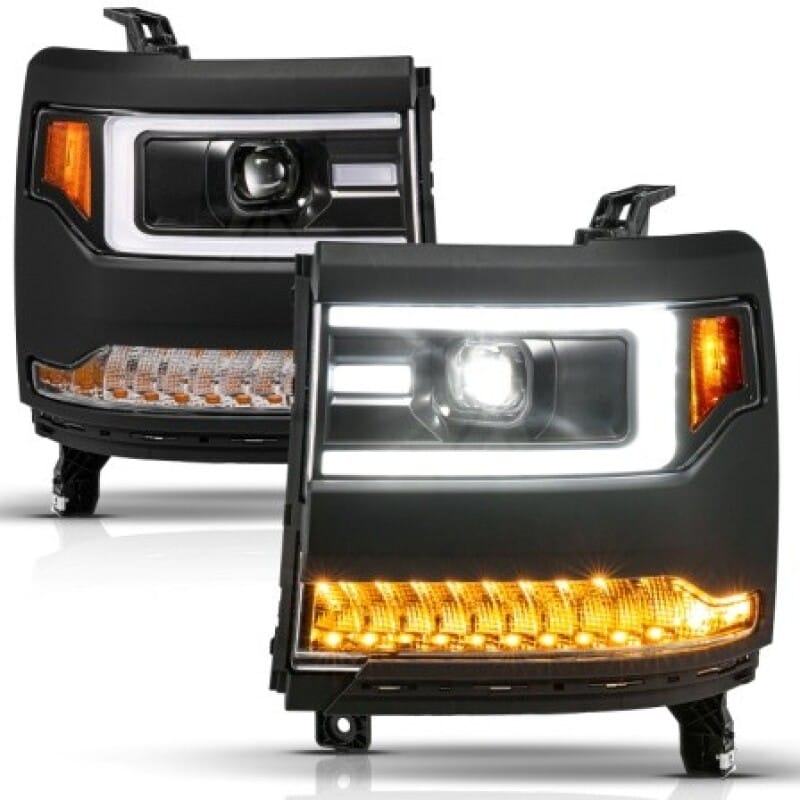 ANZO — ANZO 16-18 Chevy Silverado1500 (Factory HID Models) LED Proj Light Bar Style Headlights Black - Pair