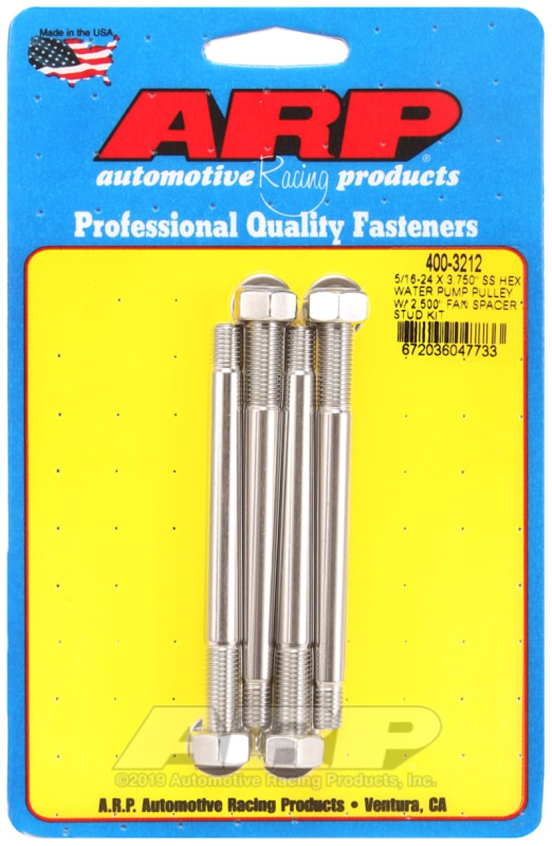 ARP — ARP 5/16-24 X 3.750 SS Hex Water Pump Pulley w/ 2.500in Fan Spacer Stud Kit