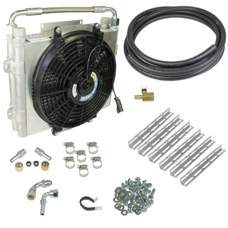 BD Diesel — BD Xtrude Transmission Cooler with Fan - Double Stacked Complete Kit 1/2in Lines
Xtrude Double Stacked Auxiliary Transmission Cooler Kit