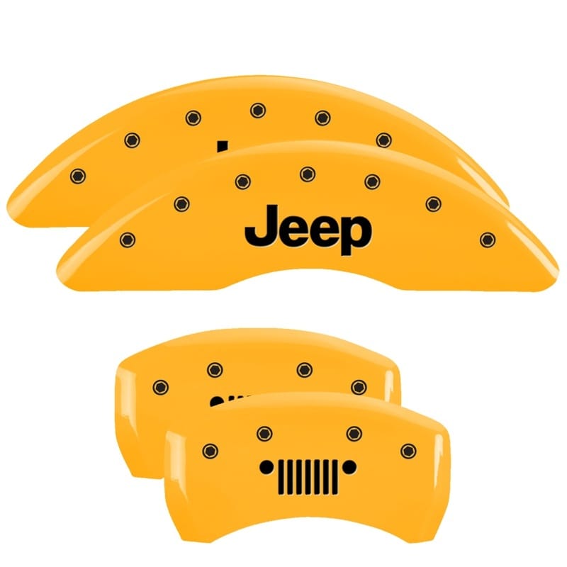 MGP — Set of 4 caliper covers, Engraved Front: JEEP - Engraved Rear: JEEP Grill logo, 