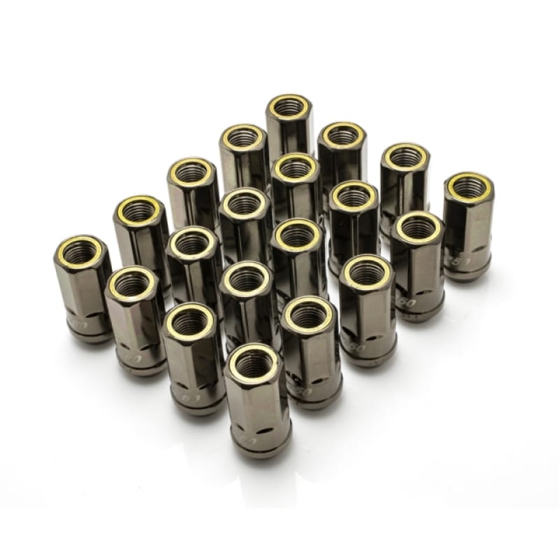 Wheel Mate — Wheel Mate Muteki HR50 Open End Lug Nuts - Titanium Chrome w/ Yellow Ring 14x1.50