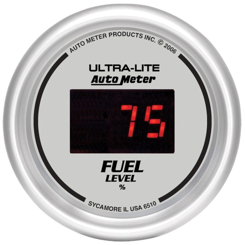 AutoMeter — GAUGE, FUEL LEVEL, 2 1/16" , 0-280O PROGRAM., DIGITAL, SILVER DIAL W/ RED LED