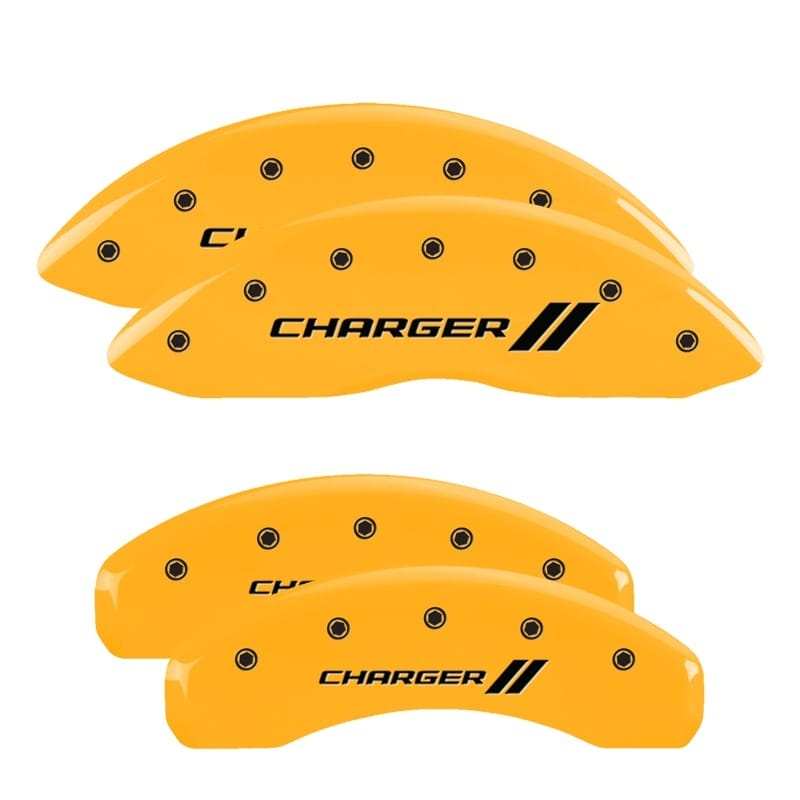 MGP — Set of 4 caliper covers, Engraved Front and Rear: With stripes/Charger, Yellow p