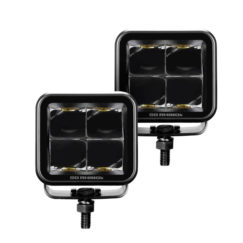 Go Rhino — Go Rhino Xplor Blackout Series Cube LED Spot Light Kit (Surface/Threaded Stud Mnt) 2x2 - Blk (Pair)
BLK - Two 2x2 Lights