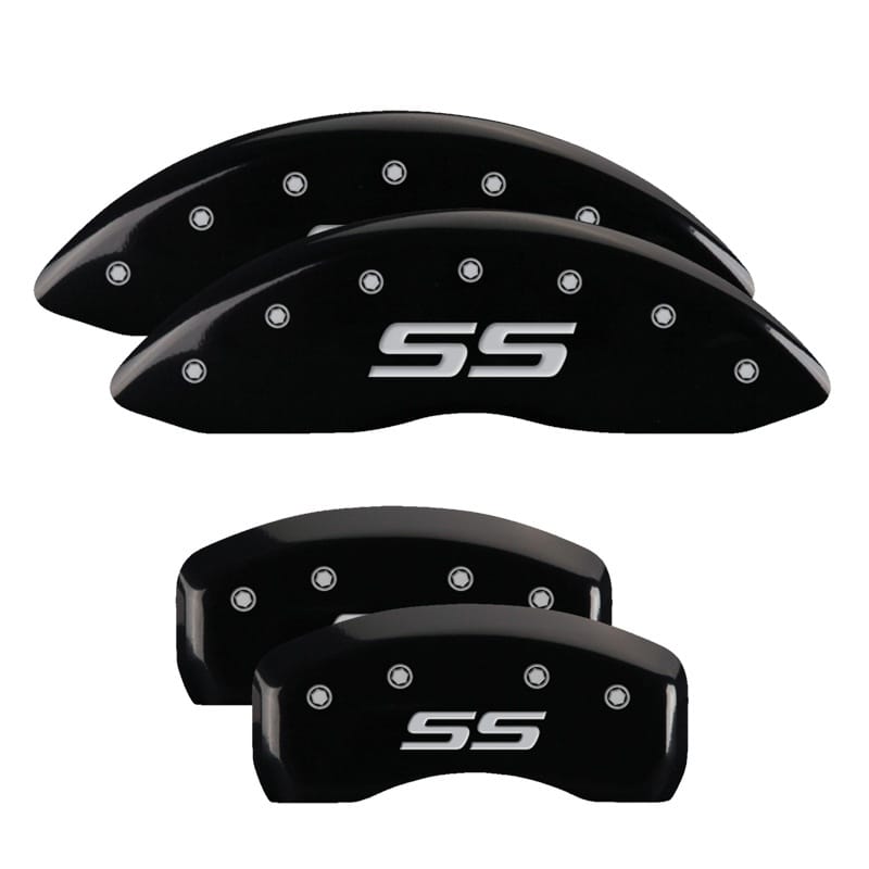MGP — Set of 4 caliper covers, Engraved Front and Rear: Monte Carlo style/SS, Black po