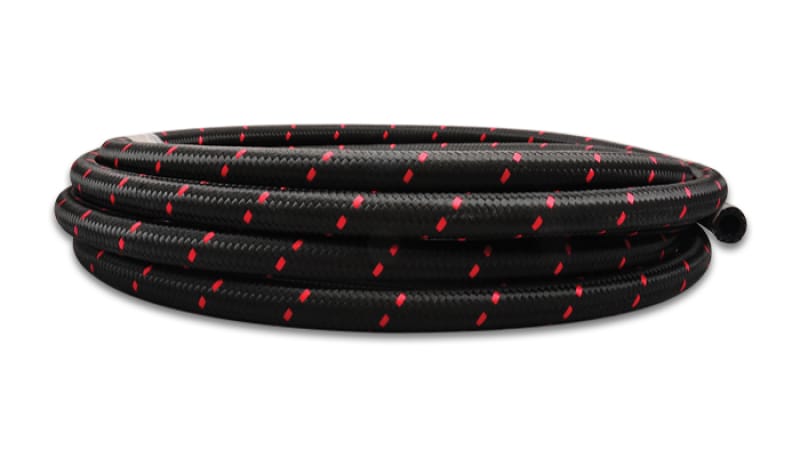 Vibrant — 10ft Roll of Black Red Nylon Braided Flex Hose; AN Size: -4; Hose ID: 0.22";
Braided Flex Hose, Nylon, Black/Red, Size: -4AN, Hose ID: 0.22", 10ft Roll
Nylon Braided Flex Hose