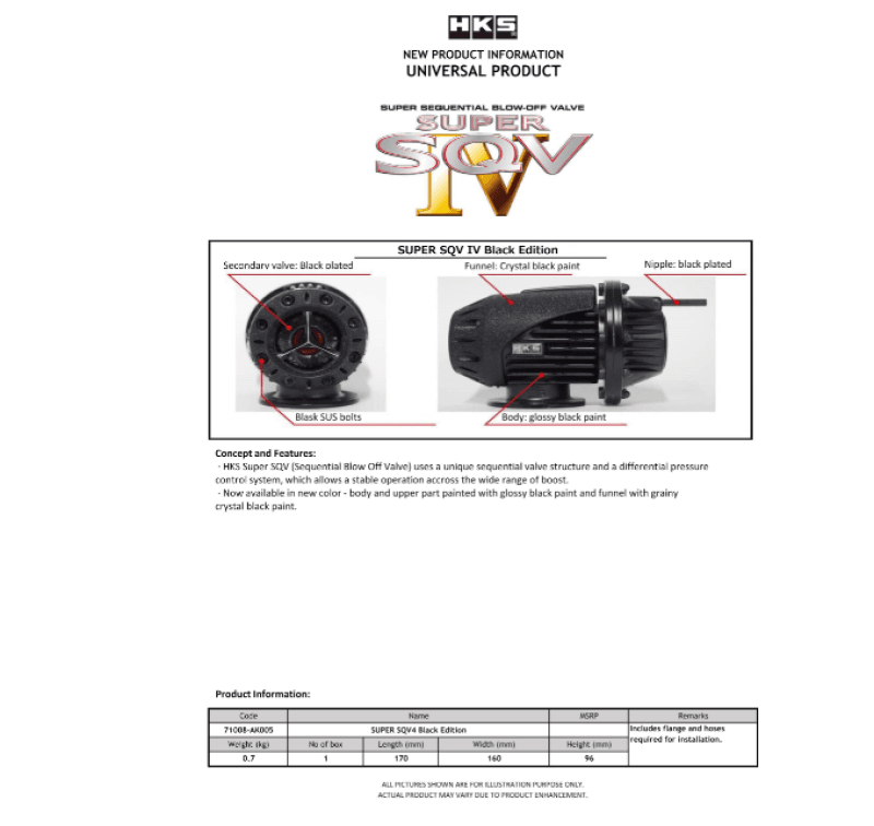 HKS — HKS SUPER SQV4 BLACK EDITION UNIVERSAL ASSY