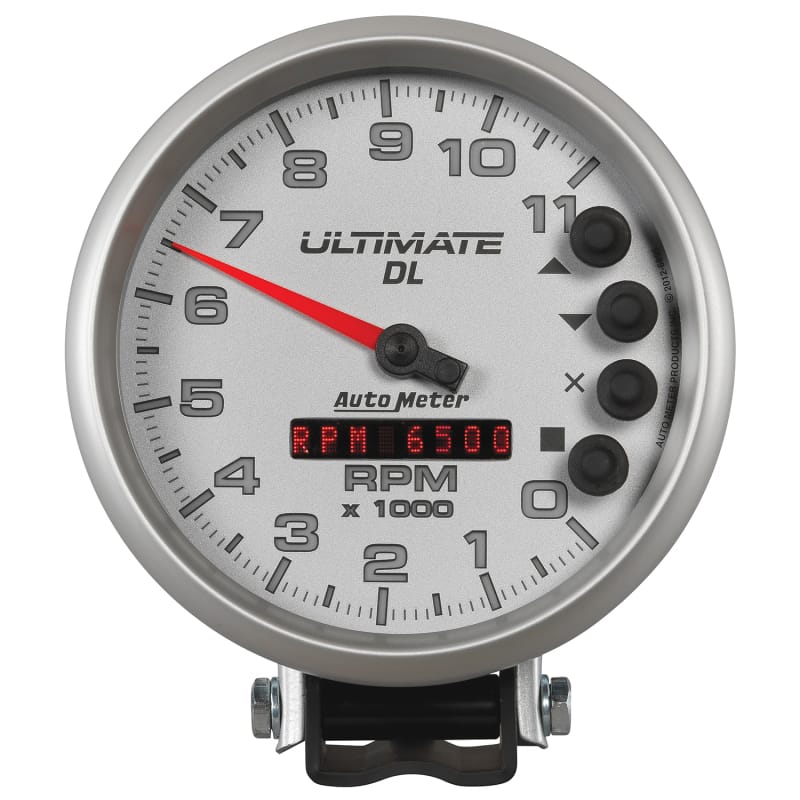 AutoMeter — GAUGE, TACH, 5", 11K RPM, PEDESTAL, DATALOGGING, ULTIMATE DL PLAYBACK, SILVER