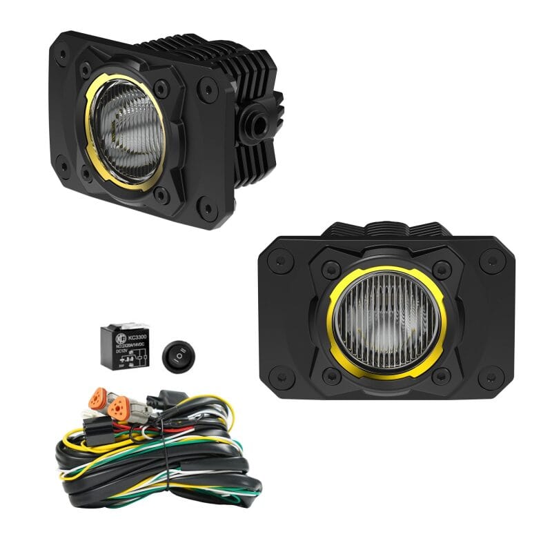 KC HiLiTES — KC FLEX ERA 1 LED 2-Light Flush Mount Kit Rear Ext Wiring Harness & Sprd Bm Ptrn