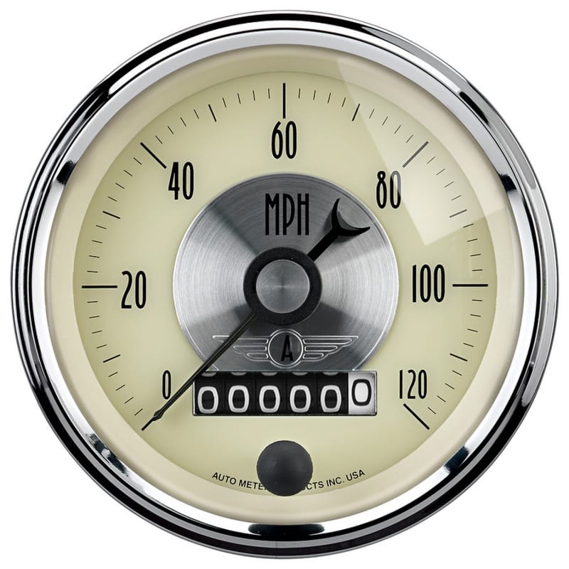 AutoMeter — GAUGE, SPEEDO, 3 3/8" , 120MPH, ELEC. PROGRAM W/WHEEL ODO, PRESTIGE ANTQ. IVORY