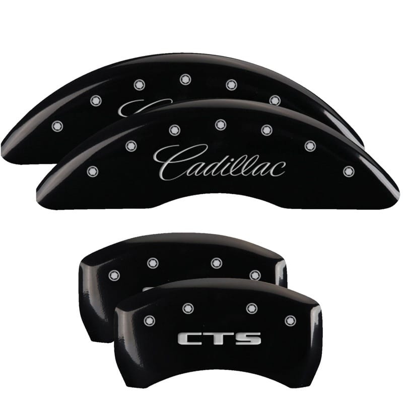 MGP — Set of 4 caliper covers, Engraved Front: Cursive/Cadillac - Engraved Rear: CTS, 