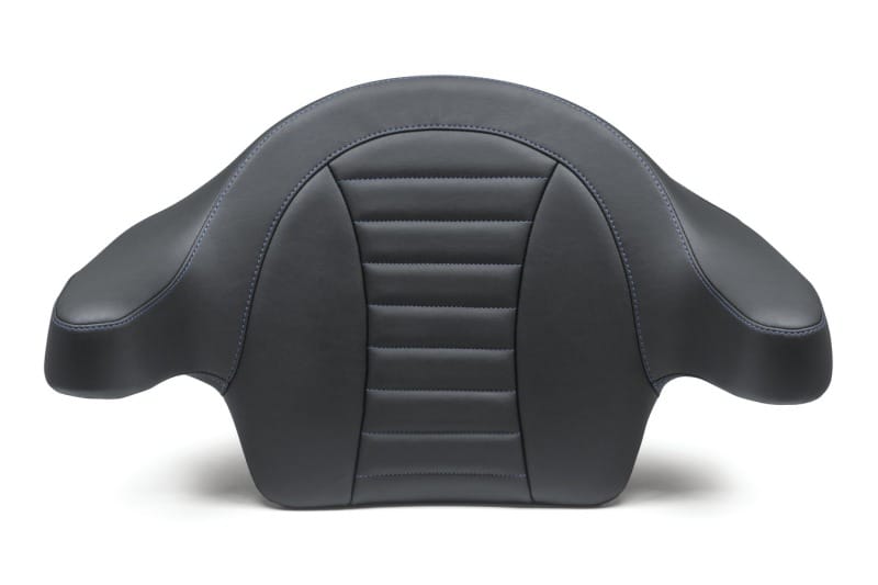 Mustang Motorcycle — Mustang 93-13 HD FL Touring Extended Arm Wrap-Around Backrest Deluxe - Black w/Blue Stitching