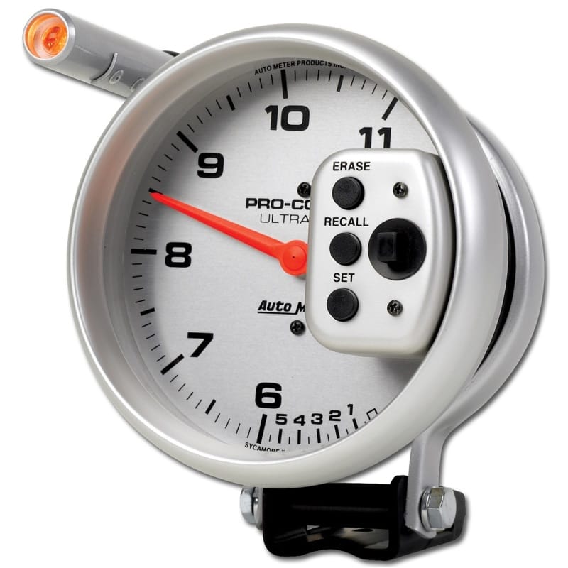 AutoMeter — GAUGE, TACH, 5", 11K RPM, PEDESTAL W/ QUICK LITE, DUAL RANGE W/PEAK MEMORY, UL