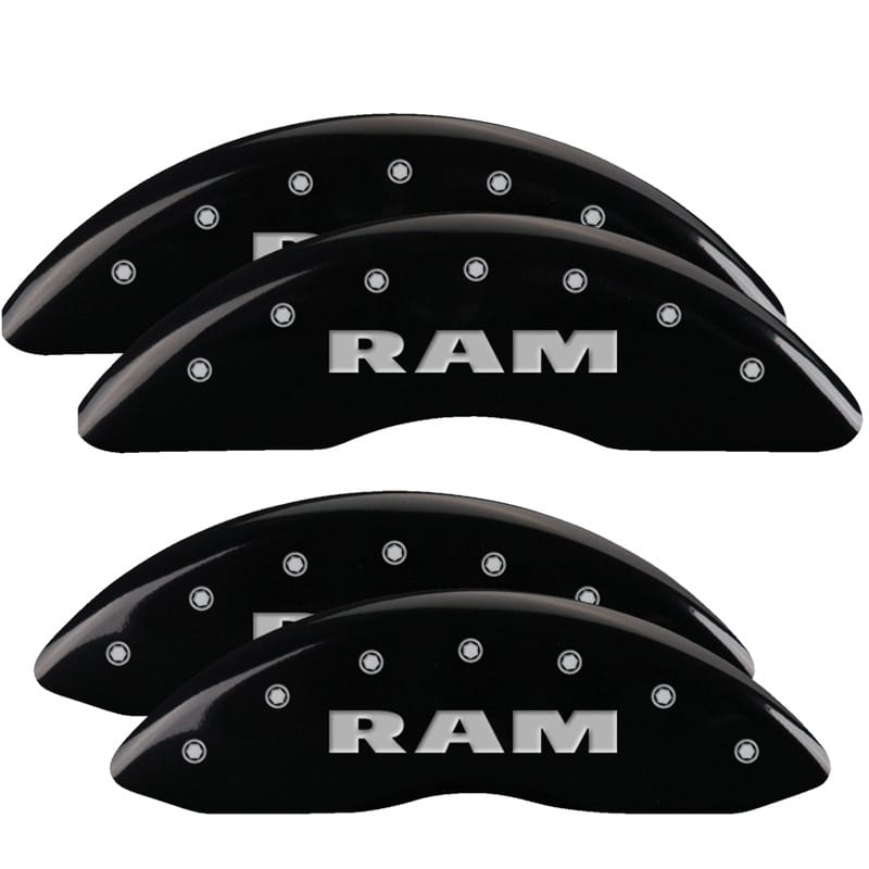 MGP — Set of 4 caliper covers, Engraved Front and Rear: RAM, Black powder coat finish,