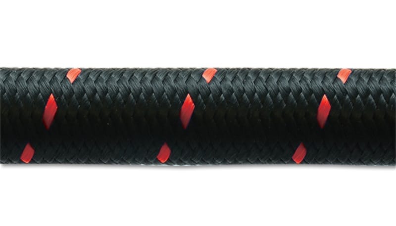 Vibrant — 2ft Roll of Black Red Nylon Braided Flex Hose; AN Size: -8; Hose ID: 0.44";
Braided Flex Hose, Nylon, Black/Red, Size: -8AN, Hose ID: 0.44", 2ft Roll
Nylon Braided Flex Hose