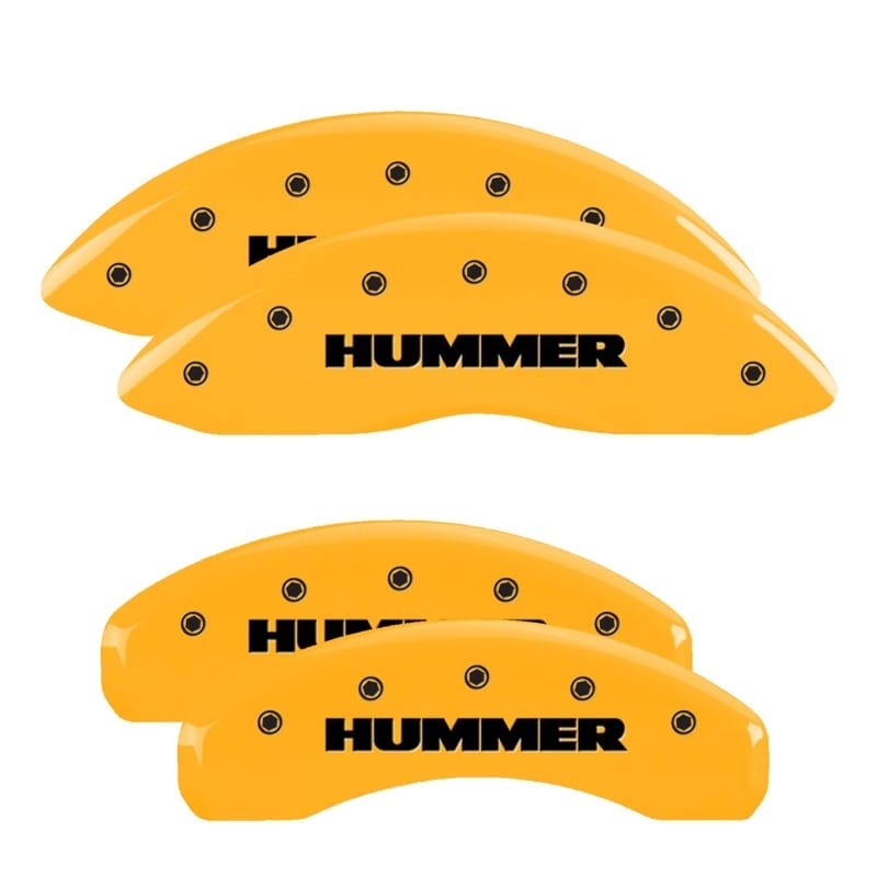 MGP — Set of 4 caliper covers, Engraved Front and Rear: Hummer, Yellow powder coat fin