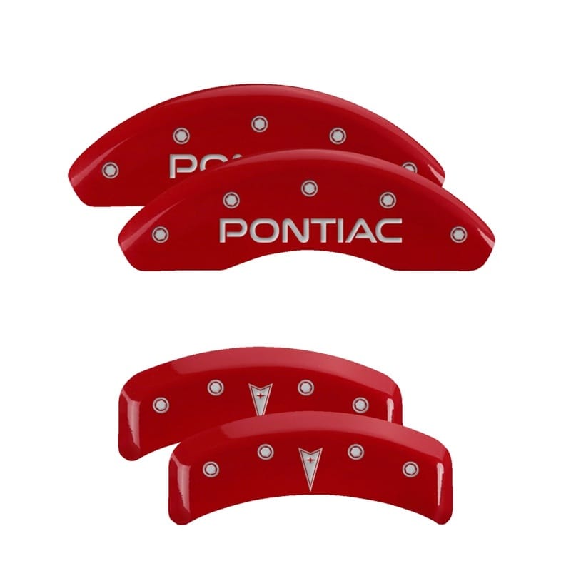 MGP — Set of 4 caliper covers, Engraved Front: Pontiac - Engraved Rear: Arrow, Red pow