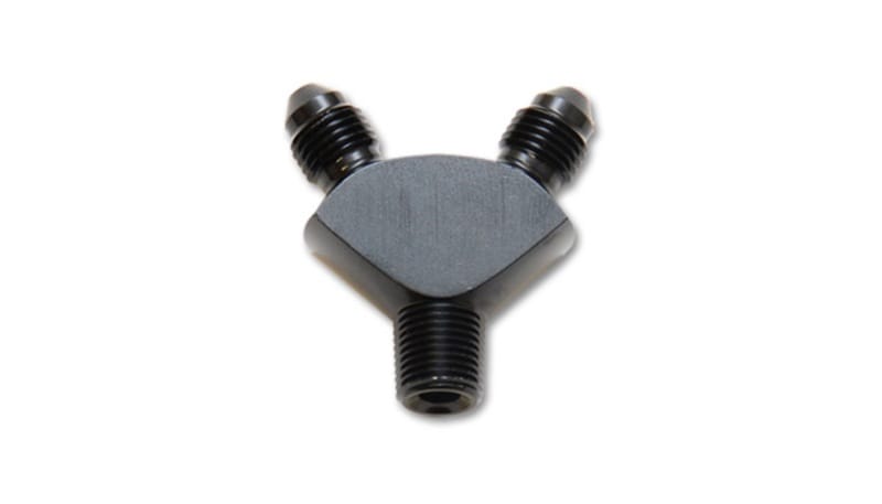 Vibrant — Y Adapter Fitting, Size: 1/8" NPT In x -3AN x -3AN Out
Y Adapter Fitting; Size: 1/8" NPT x dual -3AN
Y Adapter Fitting