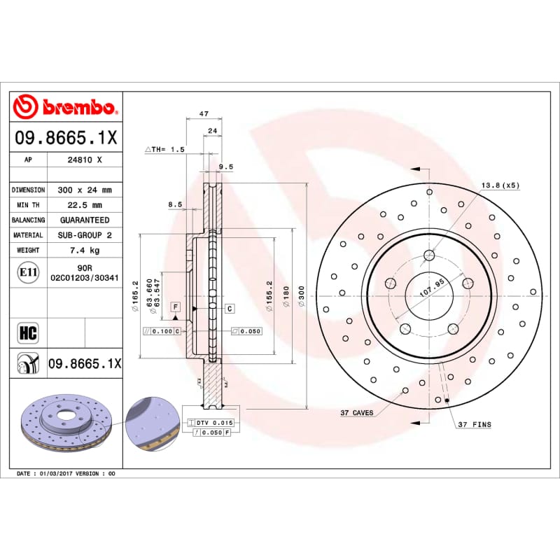 Brembo OE — Brembo OE 02-08 Jaguar X-Type Drilled Xtra Brake Disc - Front