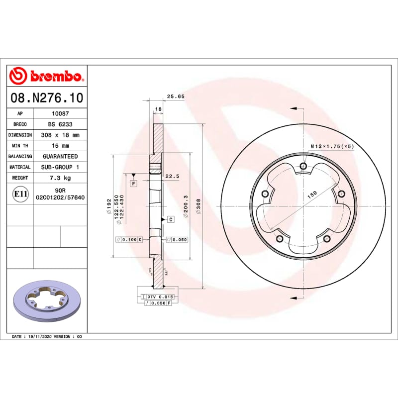 Brembo OE — Premium UV Coated Rear Brake Rotor