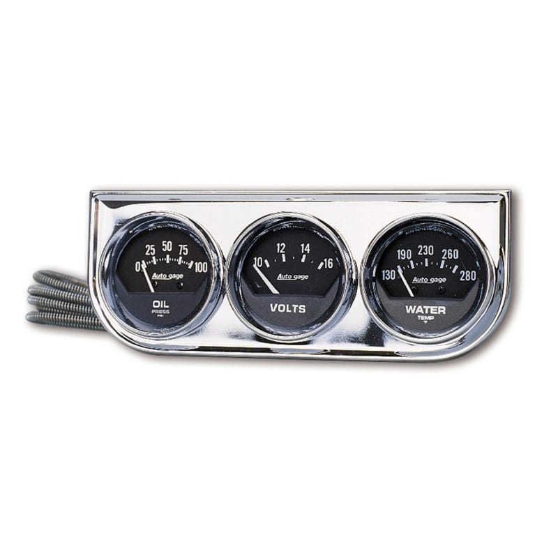 AutoMeter — GAUGE CONSOLE,OILP/WTMP/VOLT,2",100PSI/280 Degrees F/16V,BLK DIAL,CHROME BZL,AG