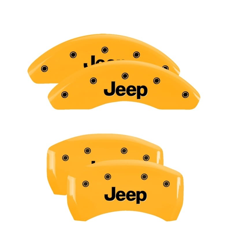 MGP — Set of 4 caliper covers, Engraved Front and Rear: JEEP, Yellow powder coat finis