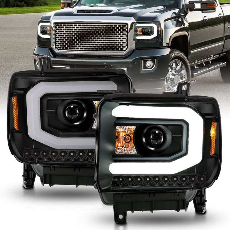 ANZO — ANZO 2014-2015 GMC Sierra 1500 Projector Headlights w/ Light Bar Black Housing (Halogen Type)
Head Light Set
HdLtSet