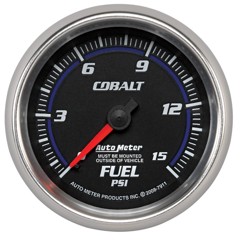 AutoMeter — GAUGE, FUEL PRESSURE, 2 5/8" , 15PSI, MECHANICAL, COBALT