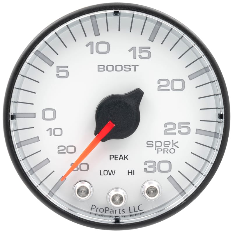 AutoMeter — GAUGE, VAC/BOOST, 2 1/16", 30INHG-30PSI, STEPPER MOTOR W/PK & WRN, WHT/BLK, SPEK