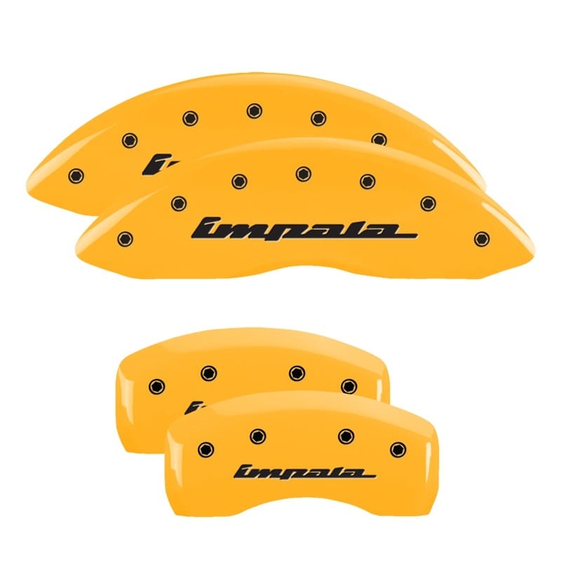 MGP — Set of 4 caliper covers, Engraved Front and Rear: Impala, Yellow powder coat fin