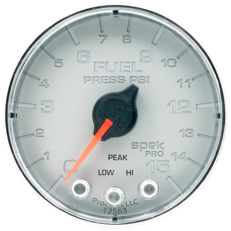 AutoMeter — GAUGE, FUEL PRESS, 2 1/16", 15PSI, STEPPER MOTOR W/PEAK & WARN, SLVR/CHRM, SPEK