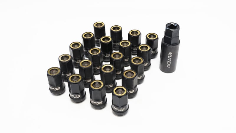 Wheel Mate — Wheel Mate Muteki HR38 Open End Lug Nuts 12x1.50 Titanium Chrome / Yellow Ring