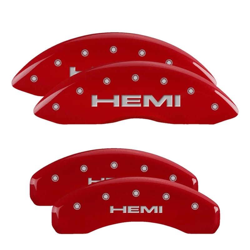 MGP — Set of 4 caliper covers, Engraved Front and Rear: Hemi, Red powder coat finish, 