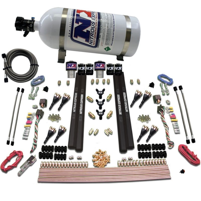 Nitrous Express — SX2 DUAL STG/GAS/RAILS 8 NZLS (200-1200HP) W/ 10LB BOTTLE
Nitrous Oxide Injection System Kit