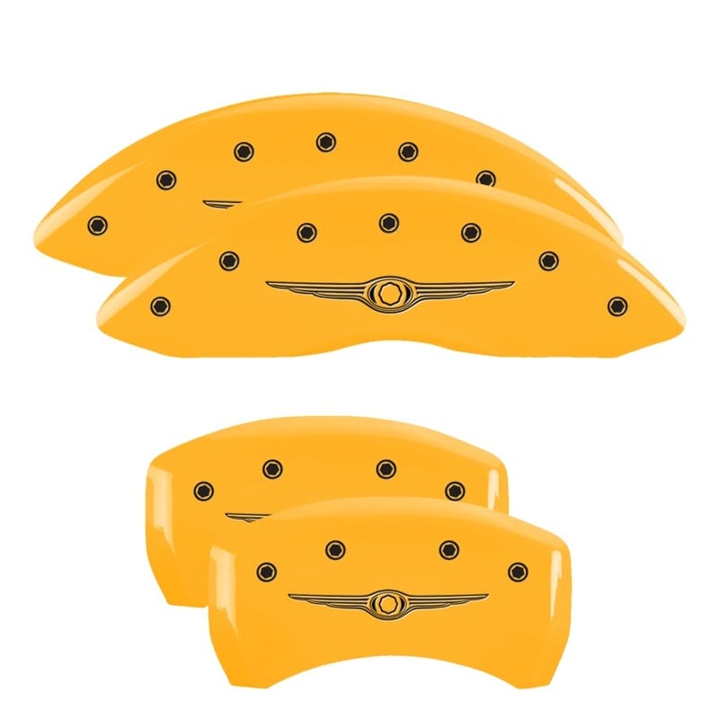 MGP — Set of 4 caliper covers, Engraved Front and Rear: Style 1/Chrysler Wing, Yellow 