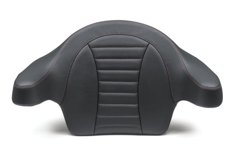 Mustang Motorcycle — Mustang 14-21 HD FL Touring Extended Arm Wrap-Around Backrest Deluxe - Black w/Red Stitching