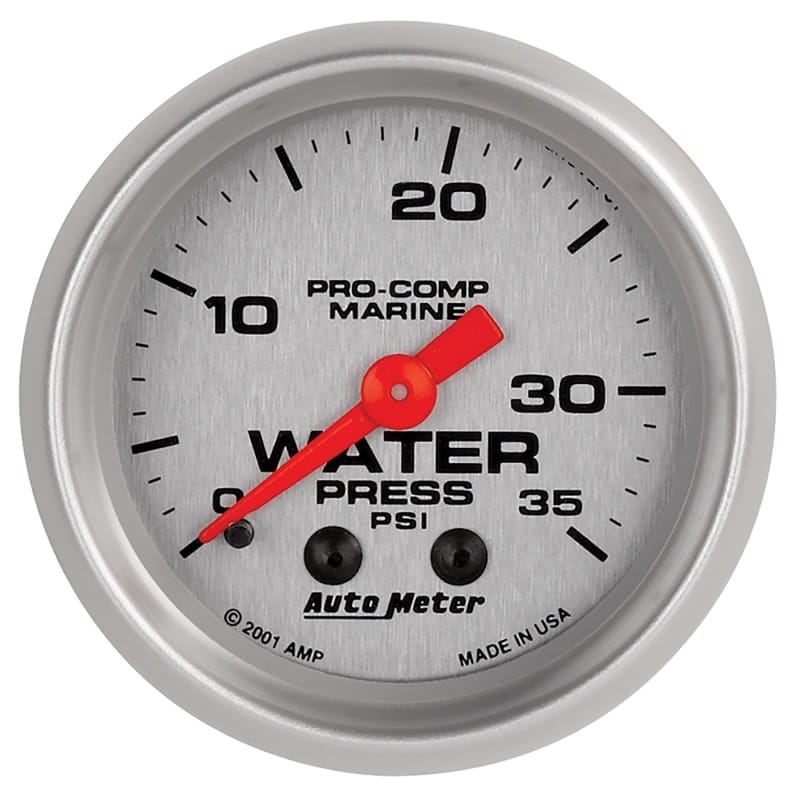 AutoMeter — GAUGE, WATER PRESS, 2 1/16", 35PSI, MECHANICAL, MARINE SILVER