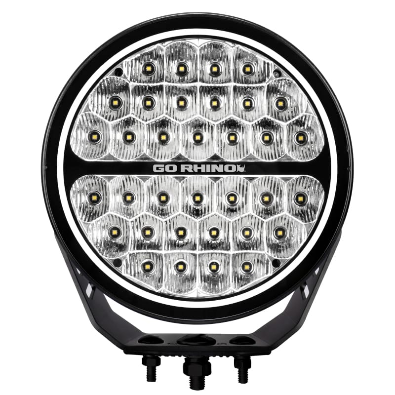 Go Rhino — Go Rhino Xplor Blackout Series Round LED Sgl Driving Kit w/DRL (Surface/Thread Stud Mnt) 9in. - Blk
BLK-RoundLight W/DRL