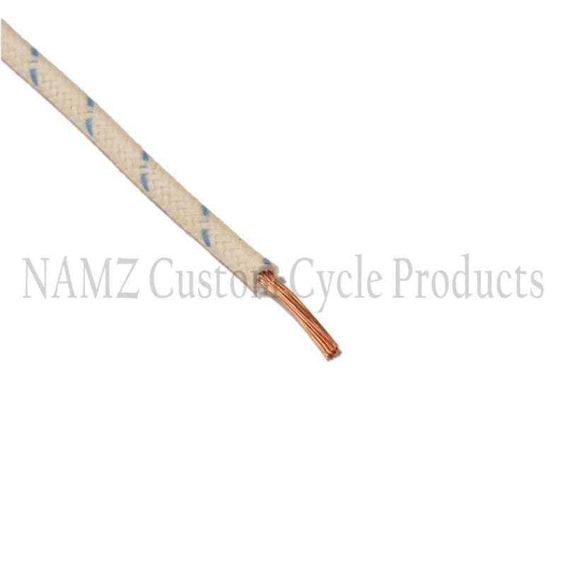 NAMZ — NAMZ OEM Color Cloth-Braided Wire 25ft. Pack 16g - White w/Blue Tracer